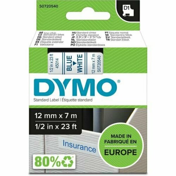 Dymo Label Tape, f/DYMO Labelmakers, 1/2inx23ft , Blue/White DYMS0720540